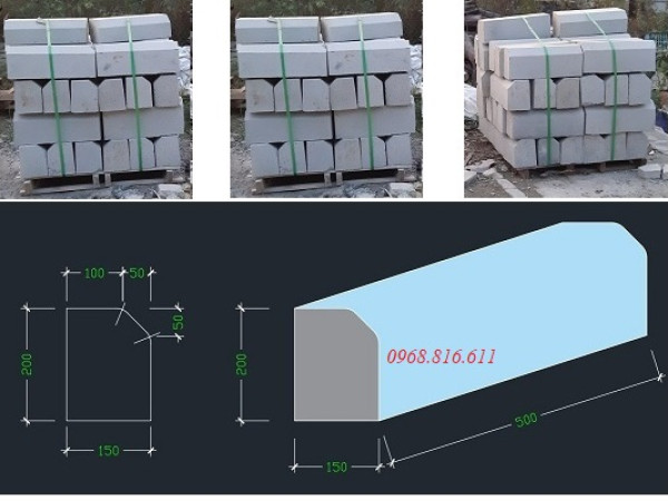 Bó vỉa bê tông 15x20x50cm,(150x200x500mm); bó vỉa vuông viên nhỏ,vát góc
